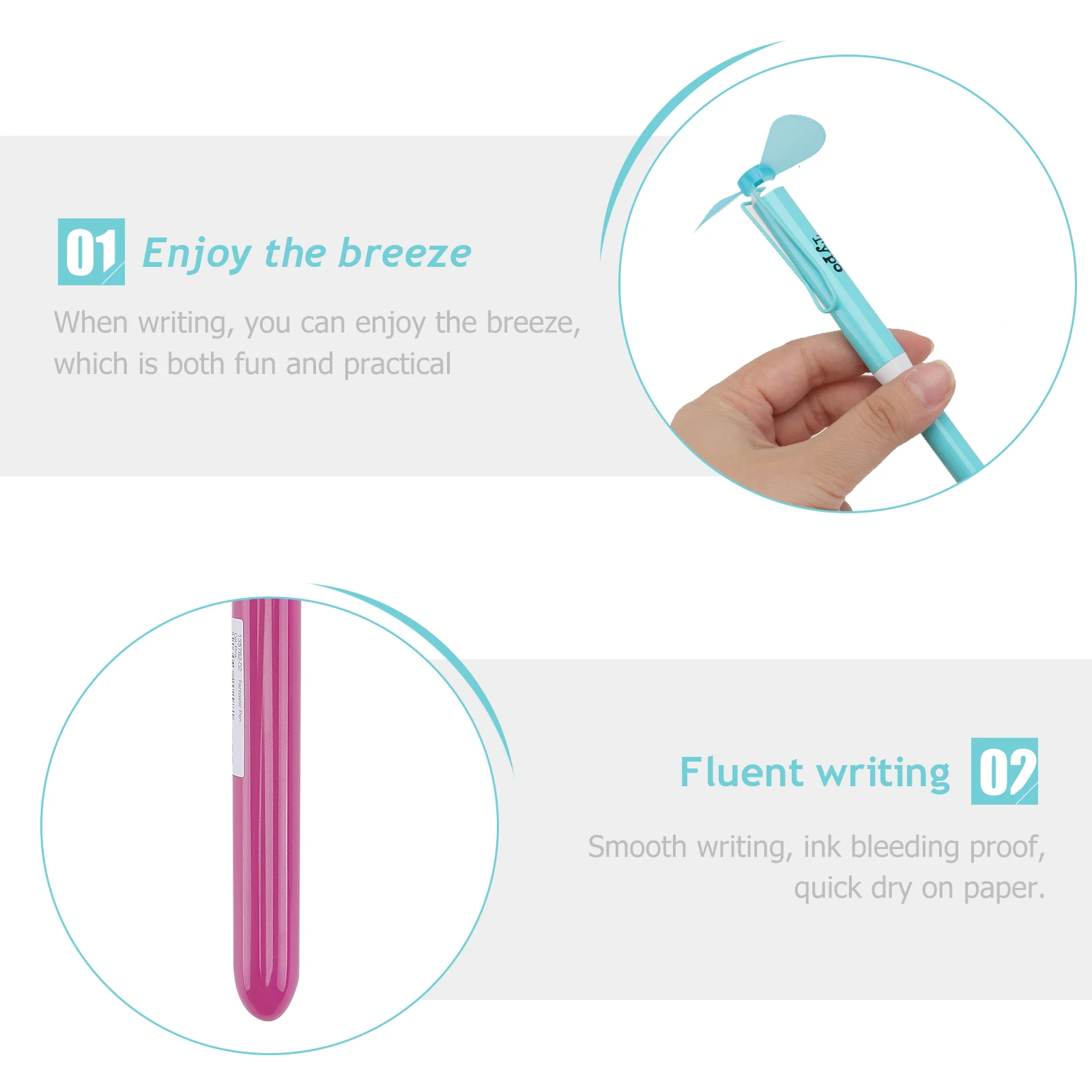 2 قطعة قلم حبر جاف معدني كهربائي محمول باليد شفرة مروحة صغيرة قلم الكتابة لطلاب المدارس المكتبية لوازم مكتبية