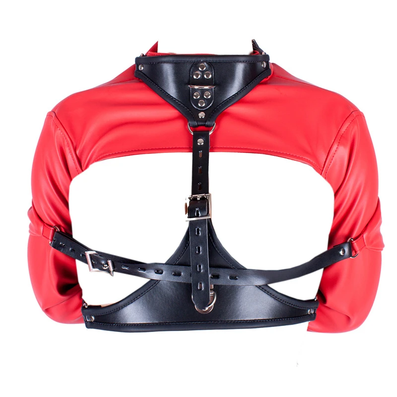 BDSM Costume Open Breast Cupless Straight Jacket Top Leather Arm Binder Restraint Fetish Body Binder Harness Women SM Sex Toys