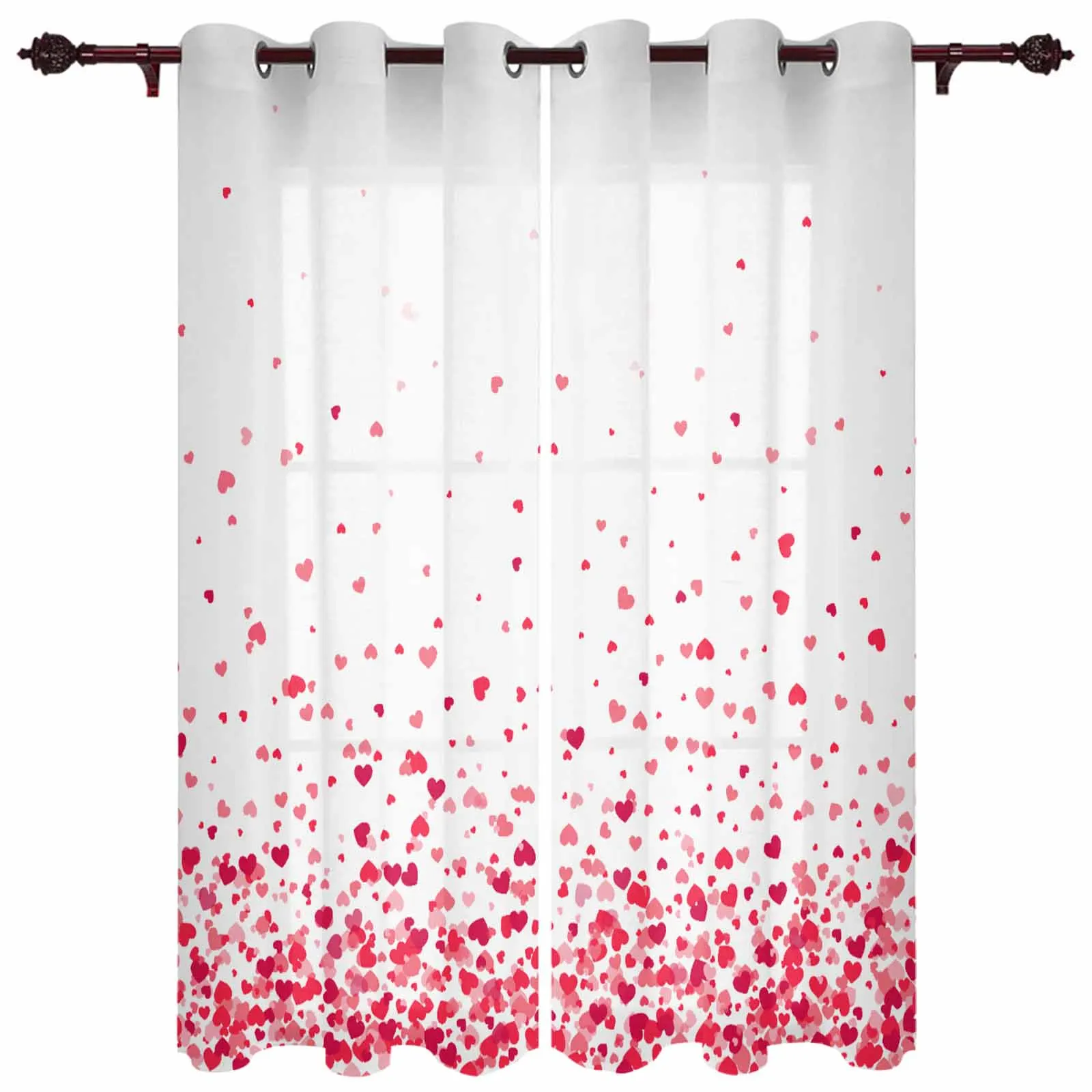 Valentine'S Day Love Scattered Falling Love Window Curtains for Living Room Bedroom Curtain Modern Kitchen Blinds Drapes