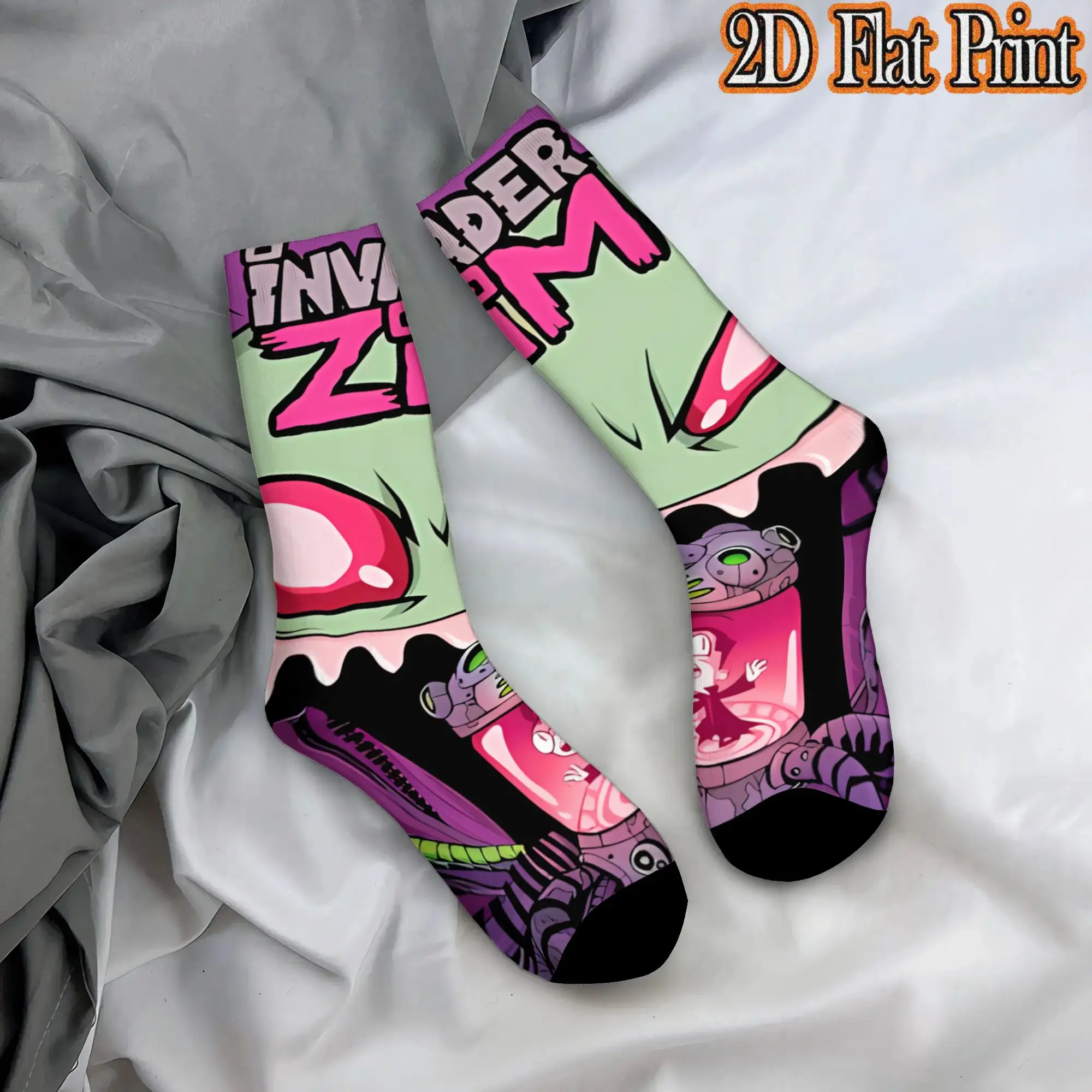 Invader Zim Anime Retro  Street Style Novelty Seamless Mid-calf Winter Sock Sports Socks