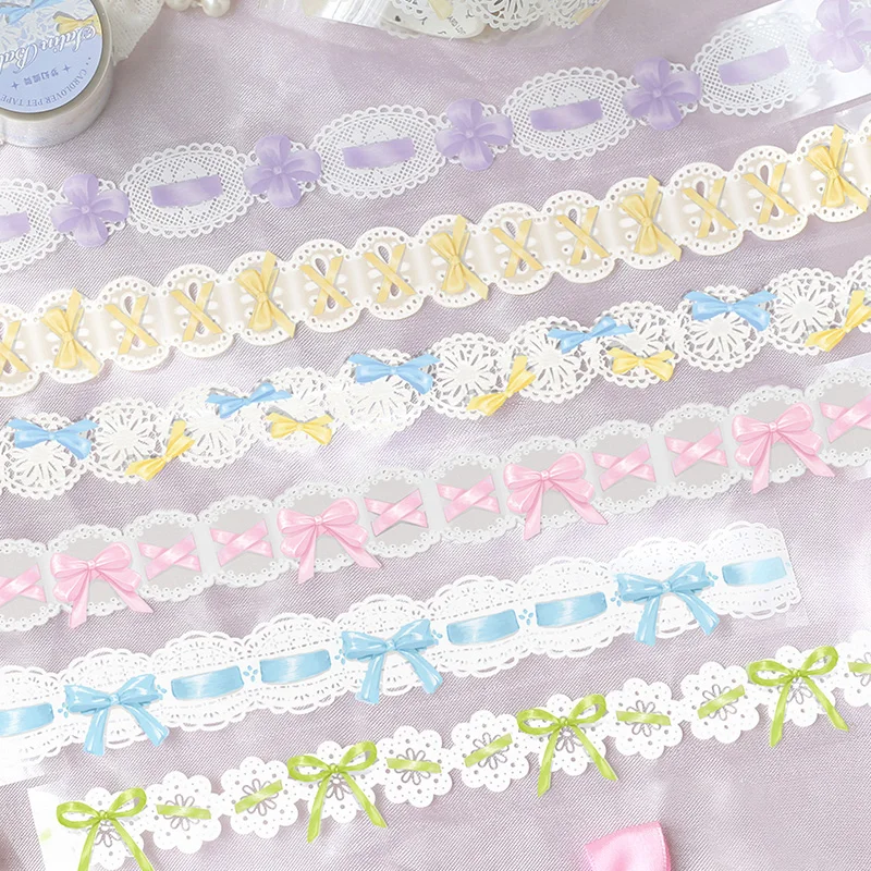 Cute Bow Satin Ballet PET Adhesive Tape Decoration Scrapbooking DIY Album Diary Journal Photocard Collage Masking Tapes