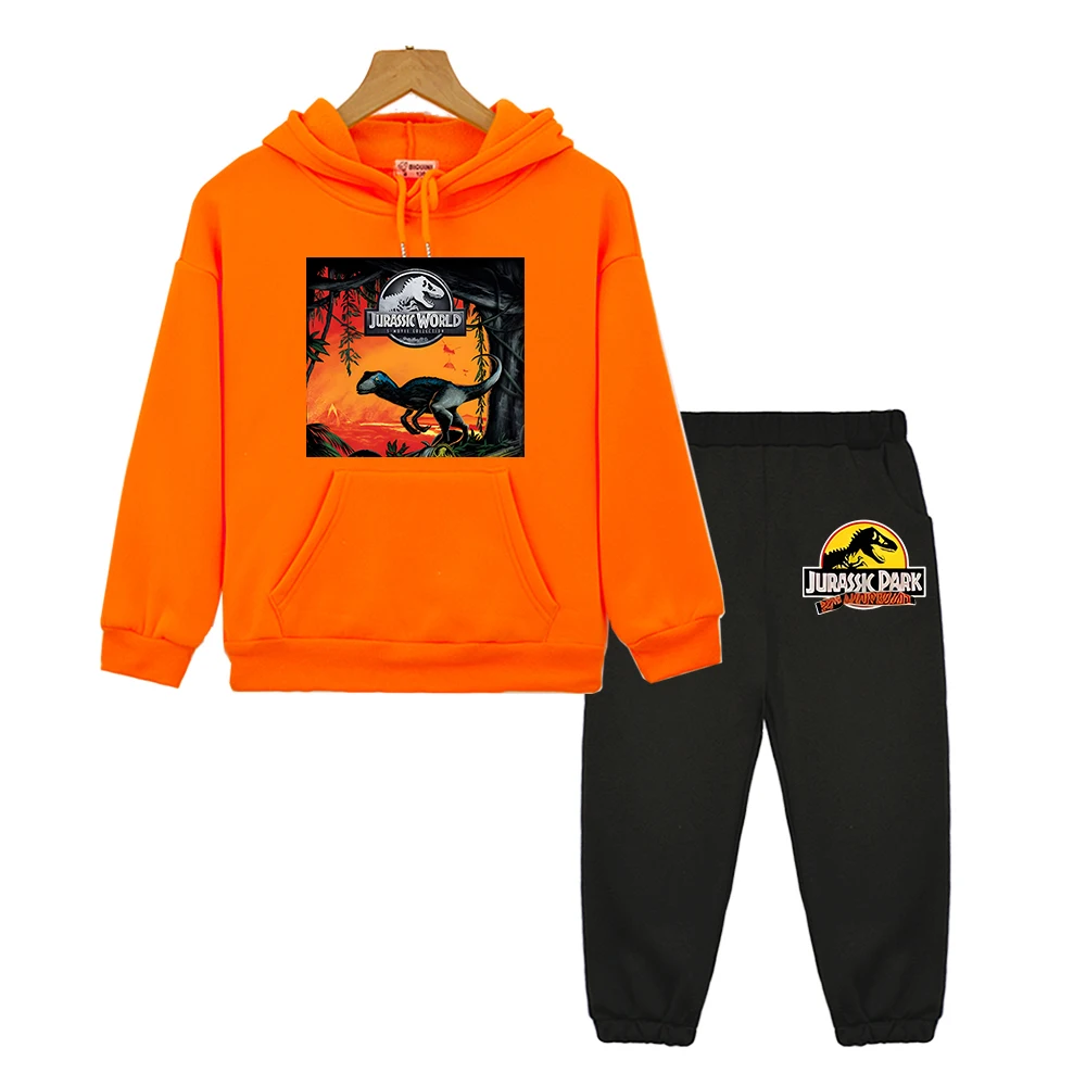 

kids boutique clotheJurassic Park Autumn Sweatshirts Fleece Pullover Jurassic World Dinosaur anime hoodie boys girl Hooded Sets