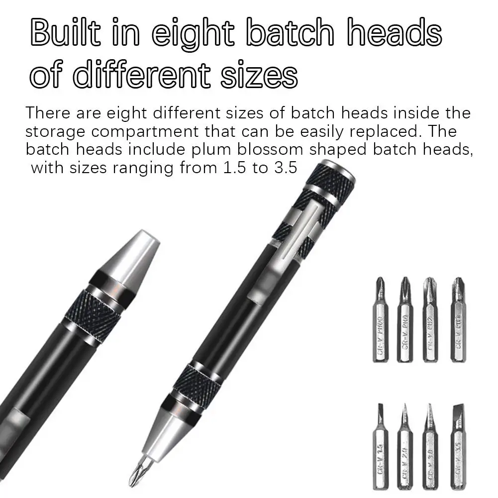 1pc Multi-functional 8-in-1 Screwdriver Set Aluminum Alloy Screwdriver Pen Tool Portable Repair Disassembly Screwdriver