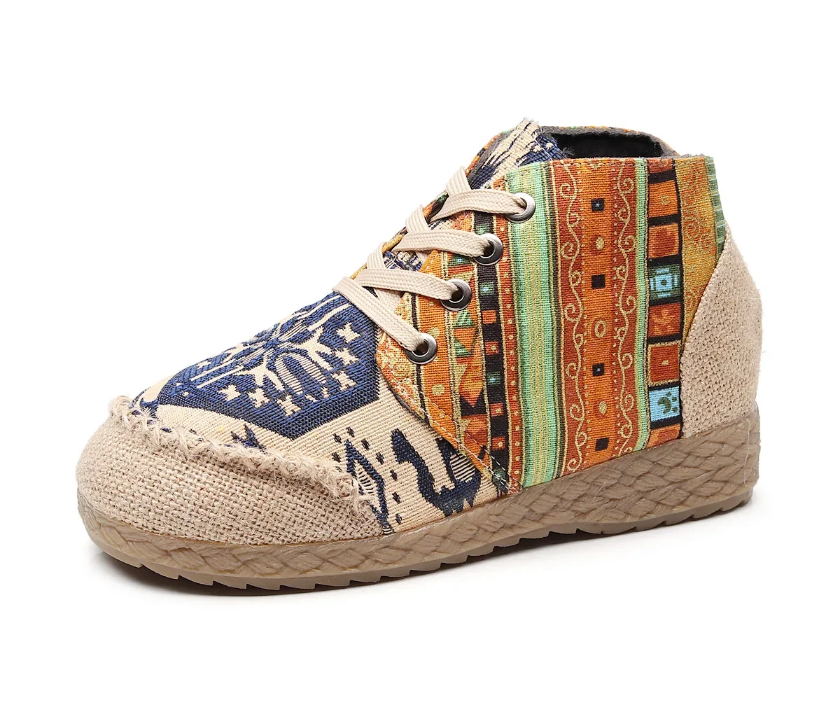 Zapatos de empalme Batik de cabeza redonda para mujer, zapatillas planas con cordones y bordado étnico Yunnan, talla grande 35-40, superventas, 2024