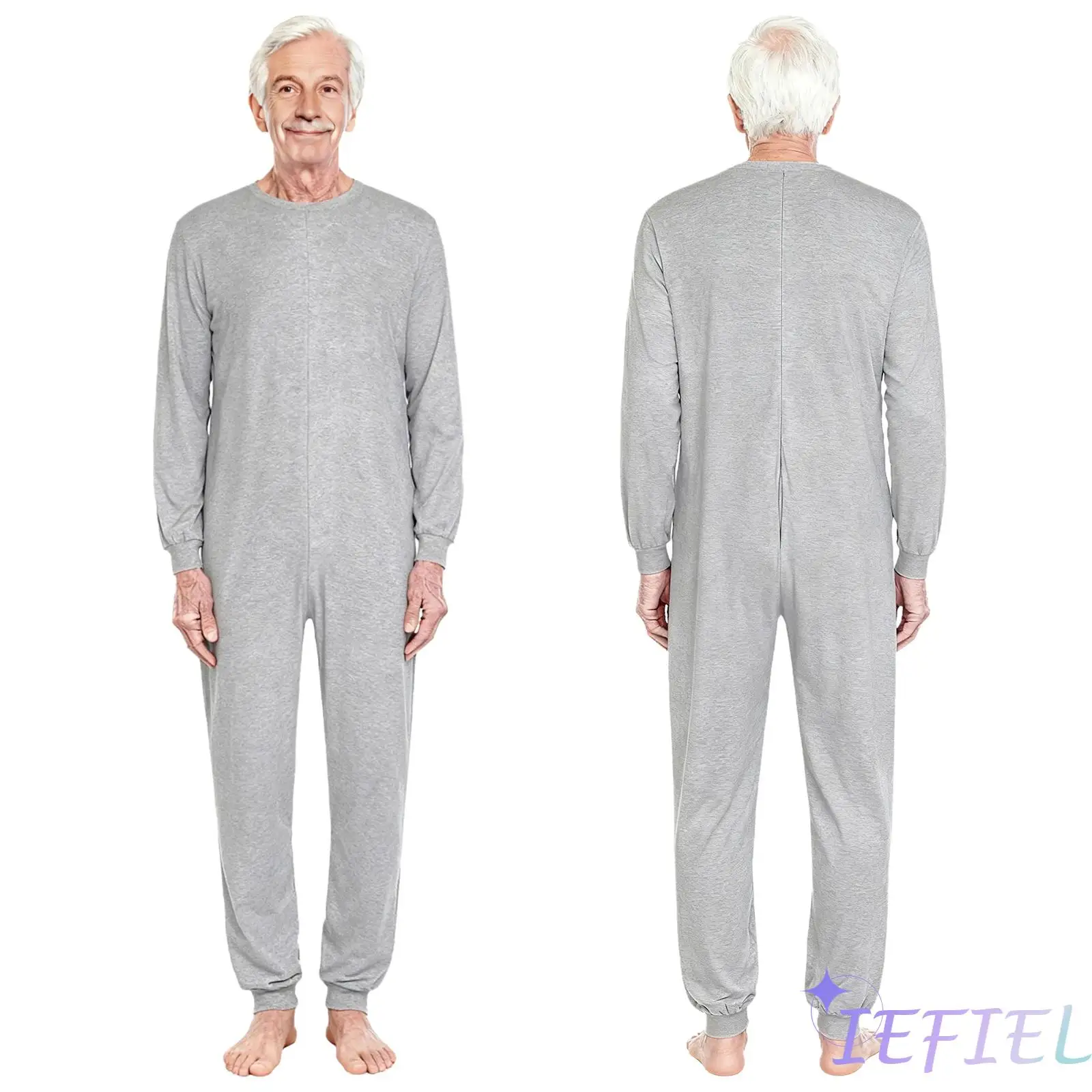 

Unisex Adaptive One Piece Romper for Elderly with Anti Strip Design Crew Neck Long Sleeve And Back Zipper Special Needs Wear