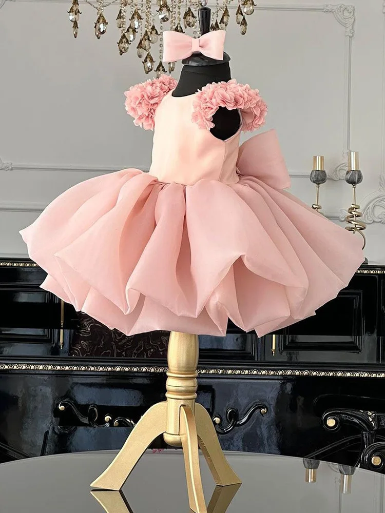 Robe de princesse à manches courtes pour bébés filles, robe vintage pour tout-petits, robe de Rhd'anniversaire, robe de reconstitution historique de fête, mode pour enfants, pétale, 1-12 ans