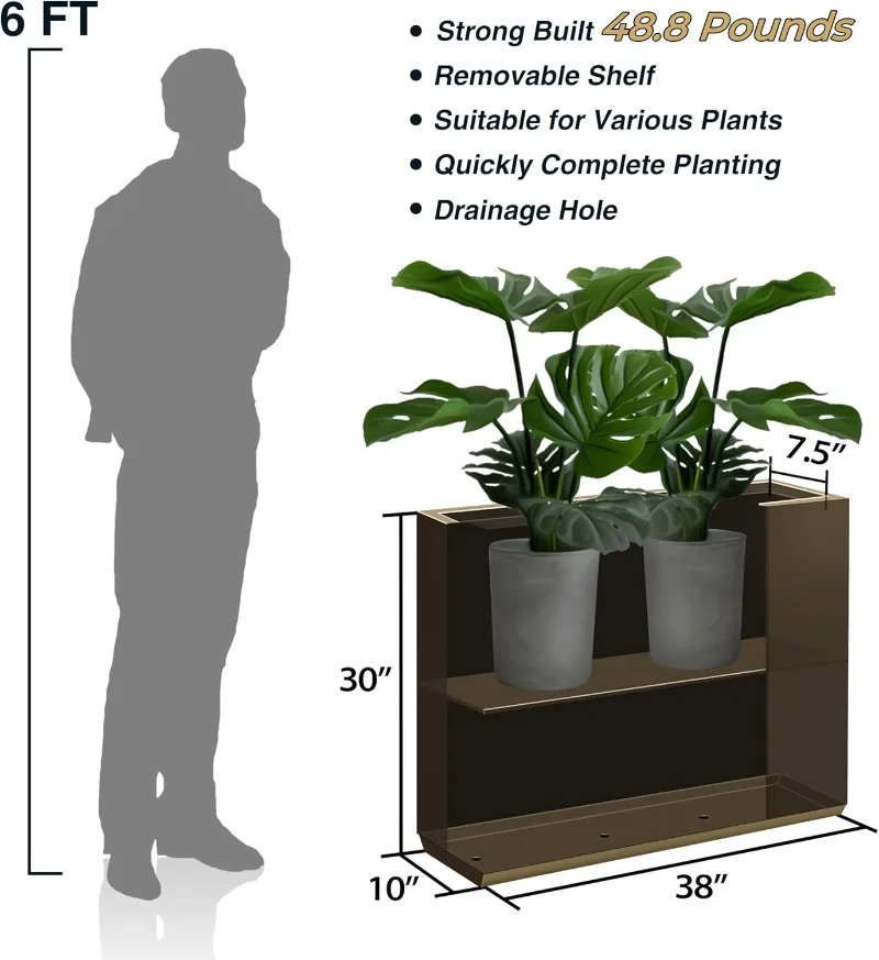 

Metallic Heavy Planter for Outdoor Plants, 38Lx10Wx30H Inches Tall and Long Metal Divider Planter Box for Outside & Indoor