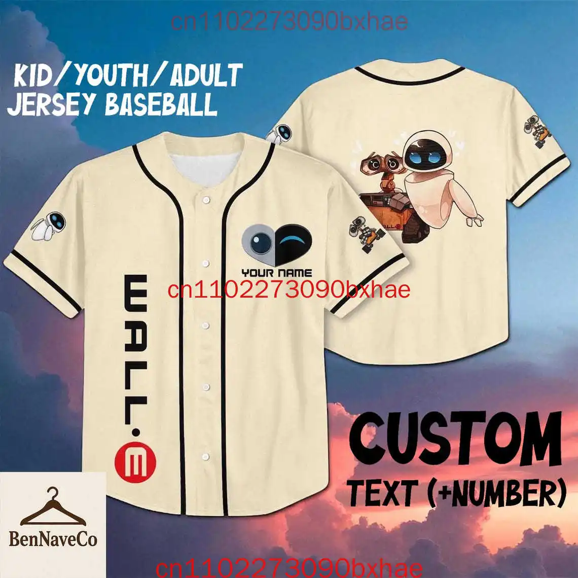

Custom Team Name Number Wall-E and Eve Baseball Jersey Disney Wall-E Pinstripe Jersey Custom Baseball Jersey for Men Women Youth