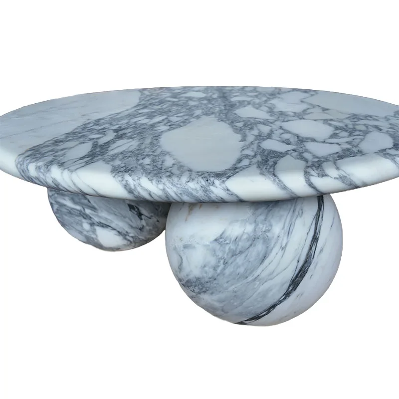 

High-end round coffee table, natural white marble material, modern simple living room, home side table