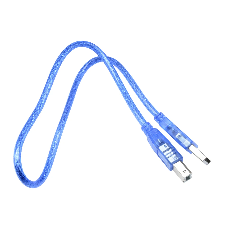 USB 2.0 Printer Cable Type A Male to Type B Male Dual Shielding High Speed Transparent Blue 0.3m 0.5m 1m