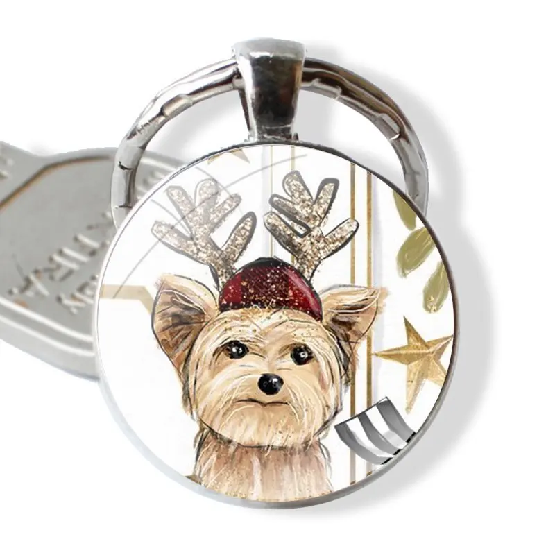 cute dog Yorkshire Terrier Keychain Handmade Glass Cabochon Key Ring Holder Pendant Key Chains