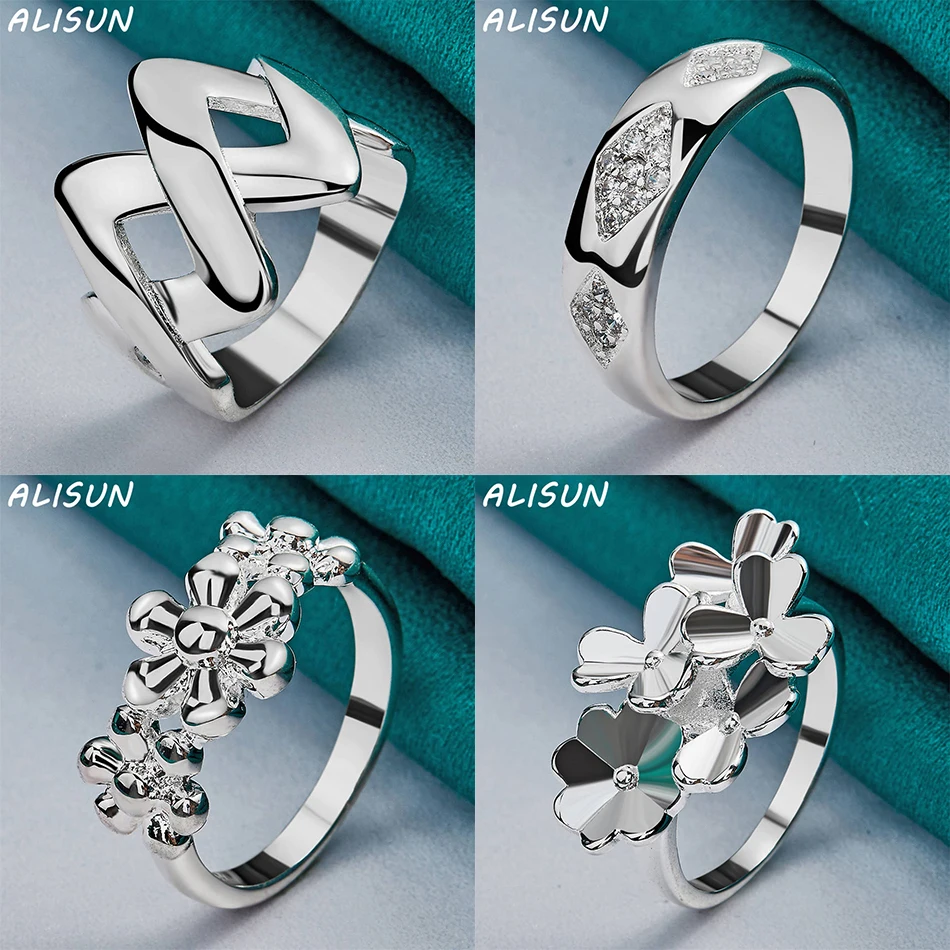 

ALISUN 925 Sterling Silver Size 7-10 Geometric Ring For Women Men Fashion Jewelry Vintage Grace Charm Noble Party Birthday Gifts