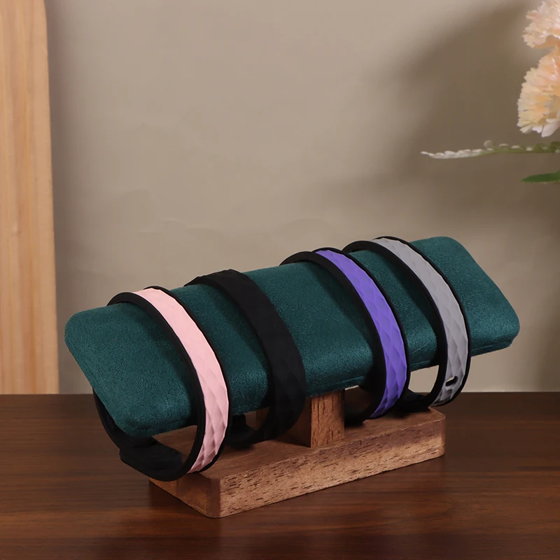 1Pc Wooden Base T-Shaped PU Leather / Velvet Jewelry Display Rack Bangle Watch Hairband Bracelet Storage Organizer