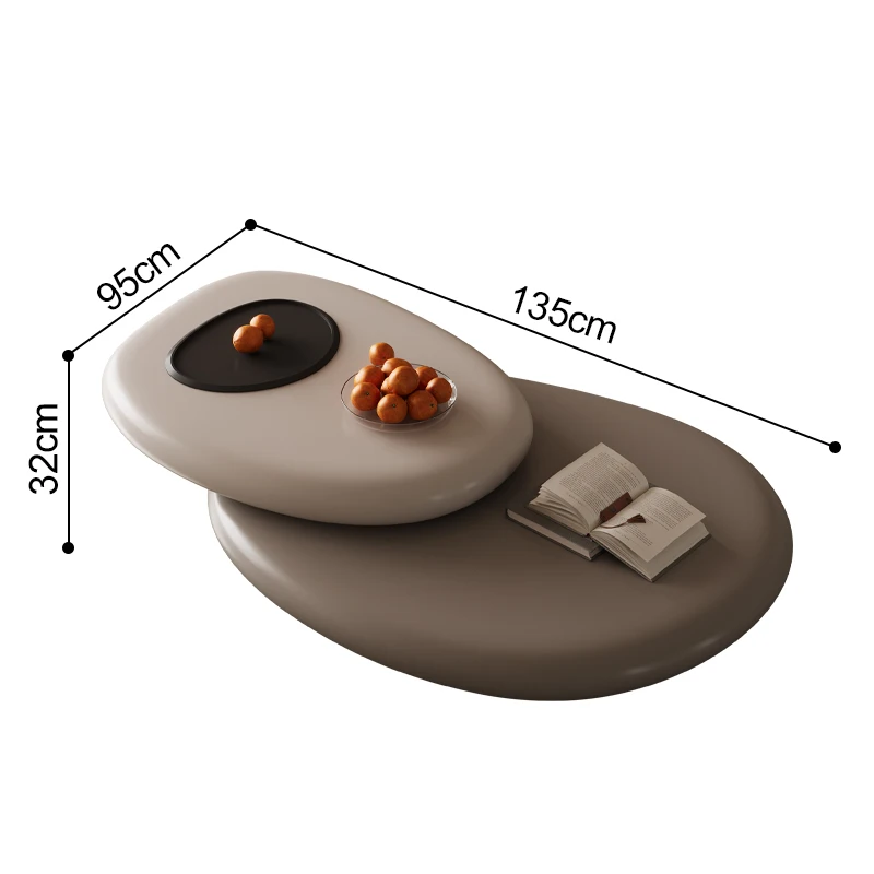 Small apartment creative pebble special-shaped coffee table cream walnut solid wood rotating French small table