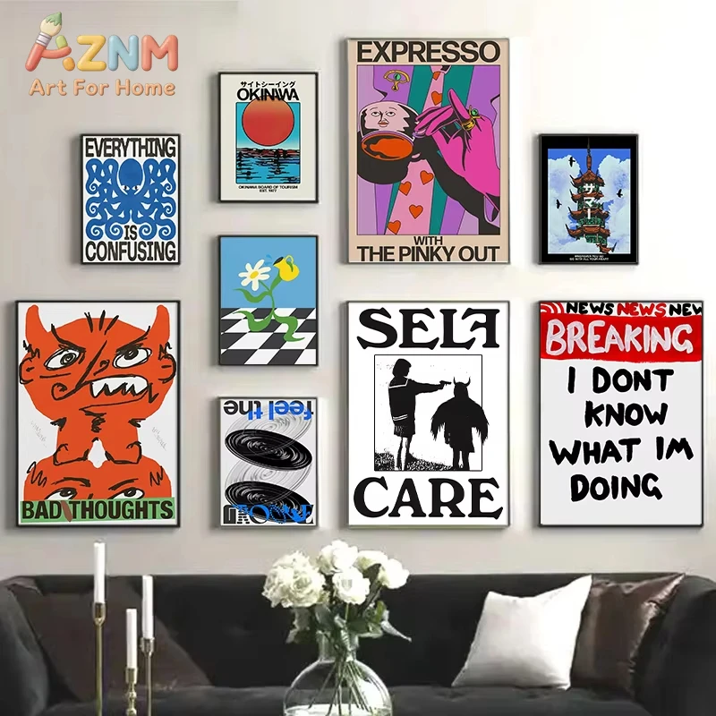 

1pc Vintage Abstract Feed Your Mind Classic Posters Print Self Care Wall Art Canvas Painting for Living Room Bedroom Home Decor