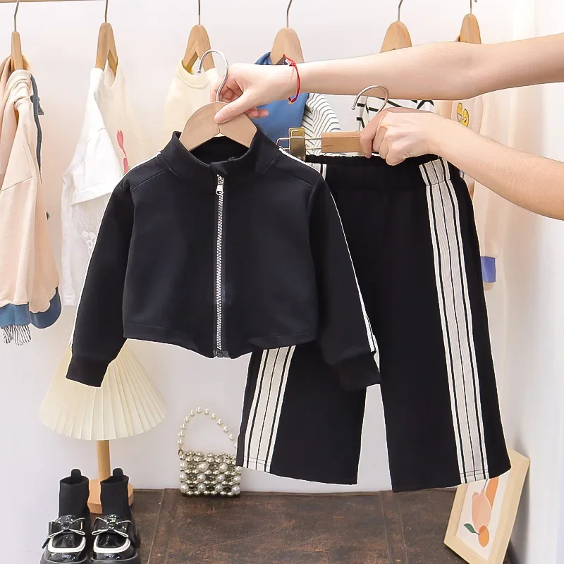 Autumn Winter Baby Girls Clothes Sets Infant Sports Baseball Uniform Side Stripe Cardigan Jackets Top and Pants Suit Kid Outfits