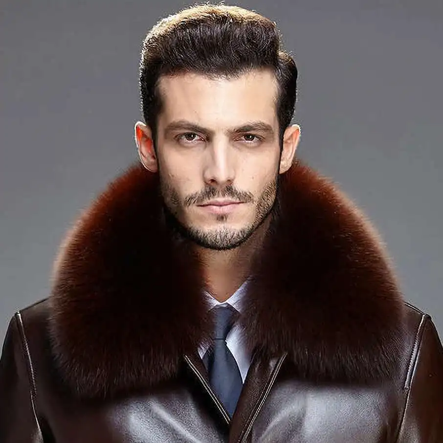 

Real Fox Fur Collar for Men Furry Neck Warmer Natural Fur Scarf For Jacket Ring Winter Genuine Square Shawls Black And Brown