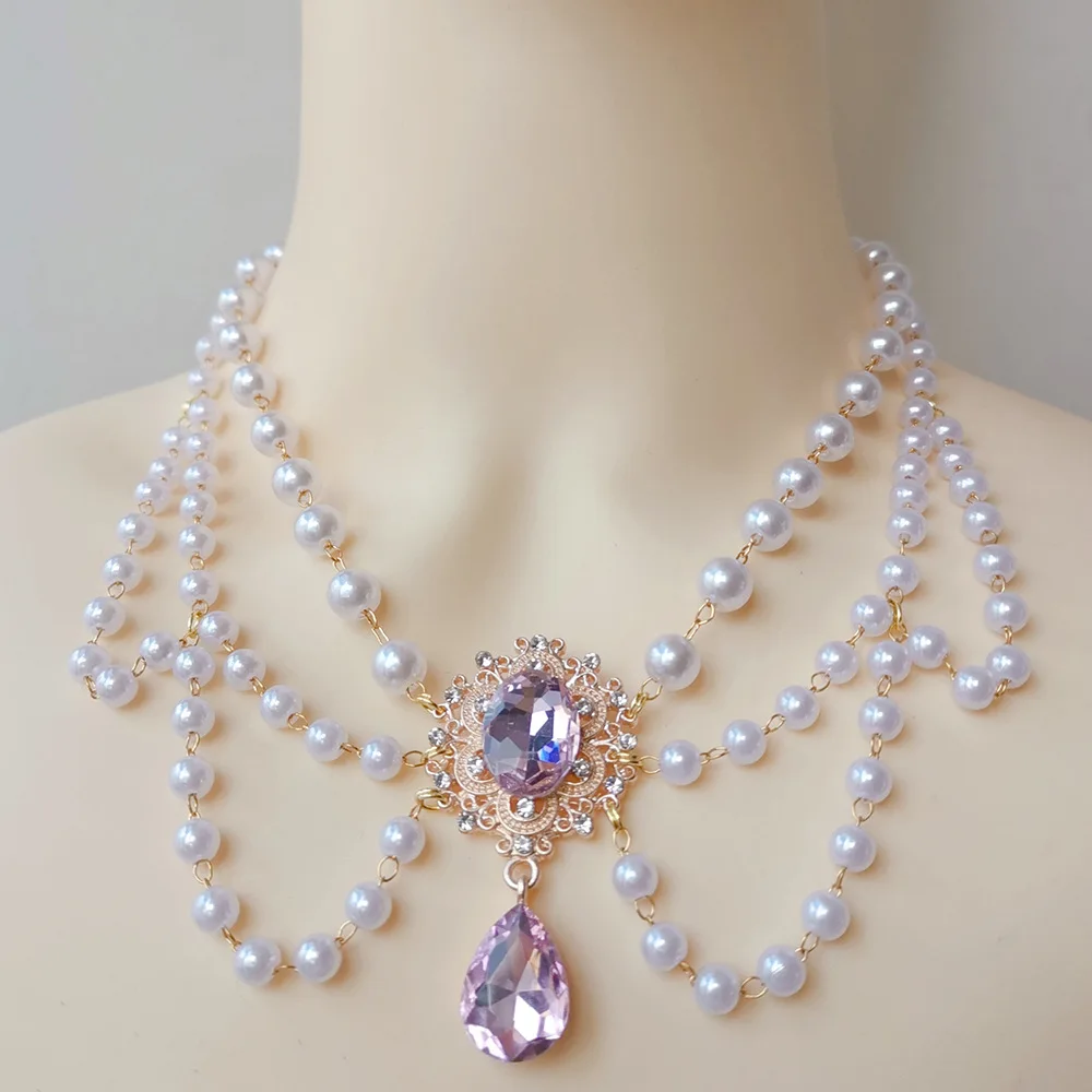 نمط متعدد الطبقات قلادة اللؤلؤ للنساء ذات الاهتمام الخاص تصميم سلسلة الترقوة الشرير الرجعية