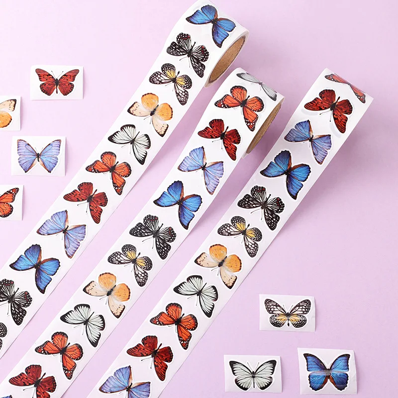 150Pcs Waterproof Colorful Butterflies Sticker Roll Decoration Diary Scrapbooking Label Sticker Kawaii Korean Stationaries