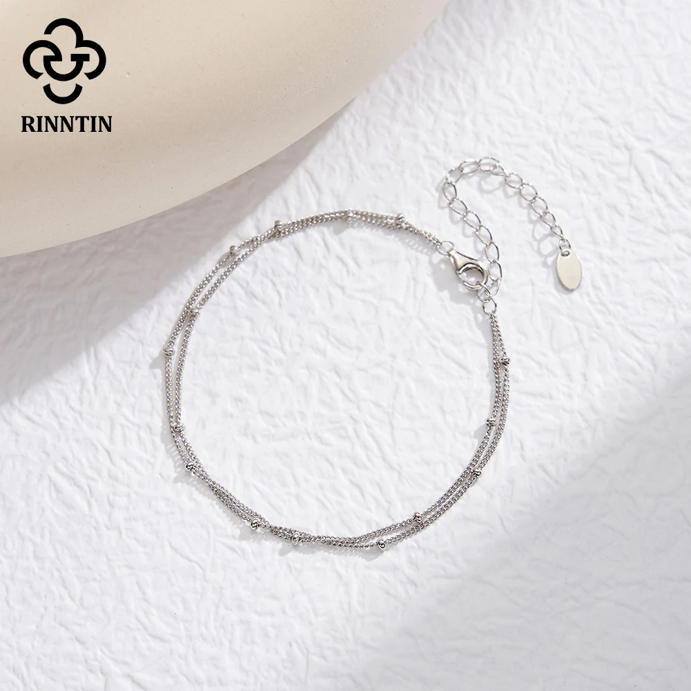 Rinntin Delicate Chain Double Layer Stacking Bracelet Bangle Chic Summer 925 Sterling Silver Bracelet Jewelry Gift 2025 SB198 view 6