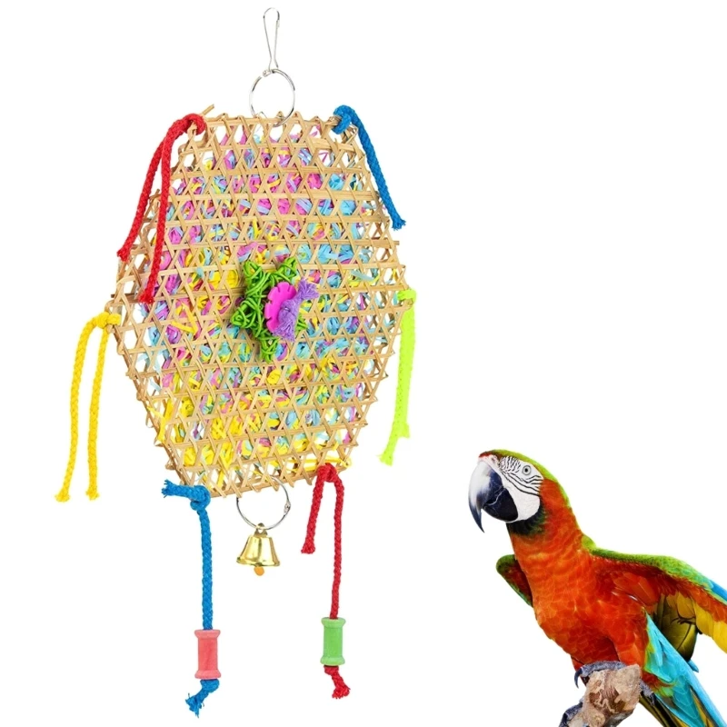 2 Pack Bird Foraging Toy Wooden Blocks Cotton Rope Parrot Toy for Cage