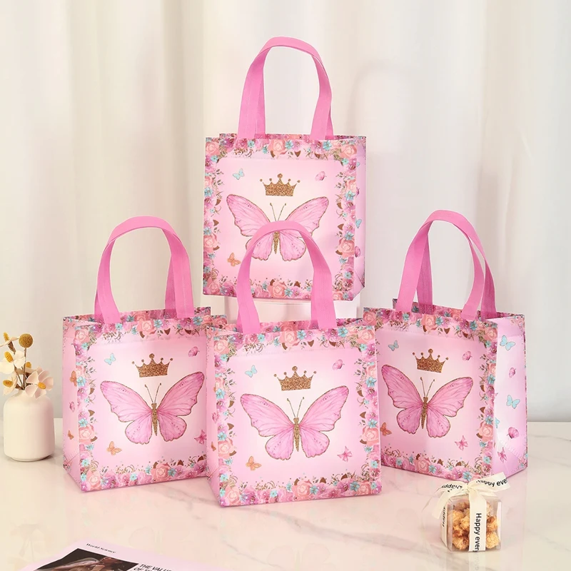 4pcs Butterfly Gifts Packaging Bag Butterfly Theme Birthday Party Decoration Nonwoven Fabric Favors Candy Bags