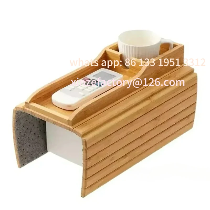 

Customizable Couch Cup Holder Natural Anti-Slip Bamboo Sofa Armrest Tray Foldable Multifunctional Sofa Cup Holder for Cups Remot