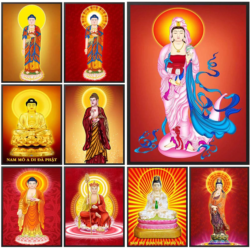 

Guanyin Xuanzang Buddhism Sakyamuni Maitreya Poster Wall Pictures For Church Room Decor Wall Art Canvas Painting Unframed