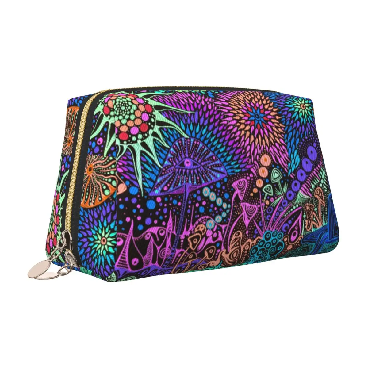 Mushroom Moonrise Trippy Psychedelic Neon Pastel Goth Toiletry Bag Cosmetic Makeup Organizer Ladies Beauty Storage Dopp Kit Case view 5