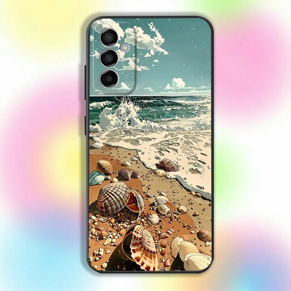 Mar praia árvores paisagem caso de telefone para samsung s25, s24, s21, s22, s23, s30, ultra, s20, plus, fe, lite, nota, 10.9,5g capa preta