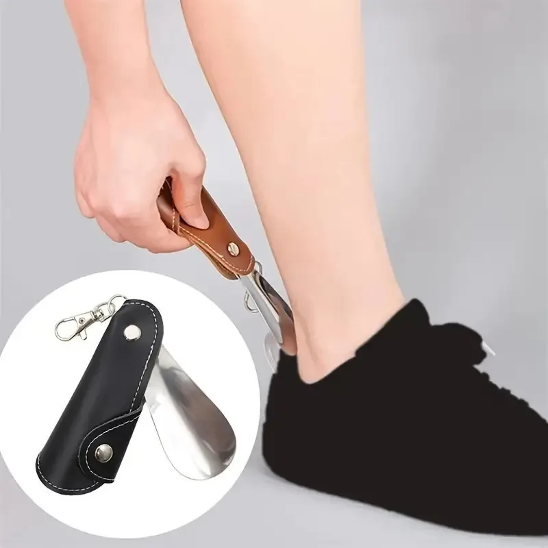 1PC Portable Keychain Shoe Horn, Stainless Steel Foldable Shoehorn for Home Travel