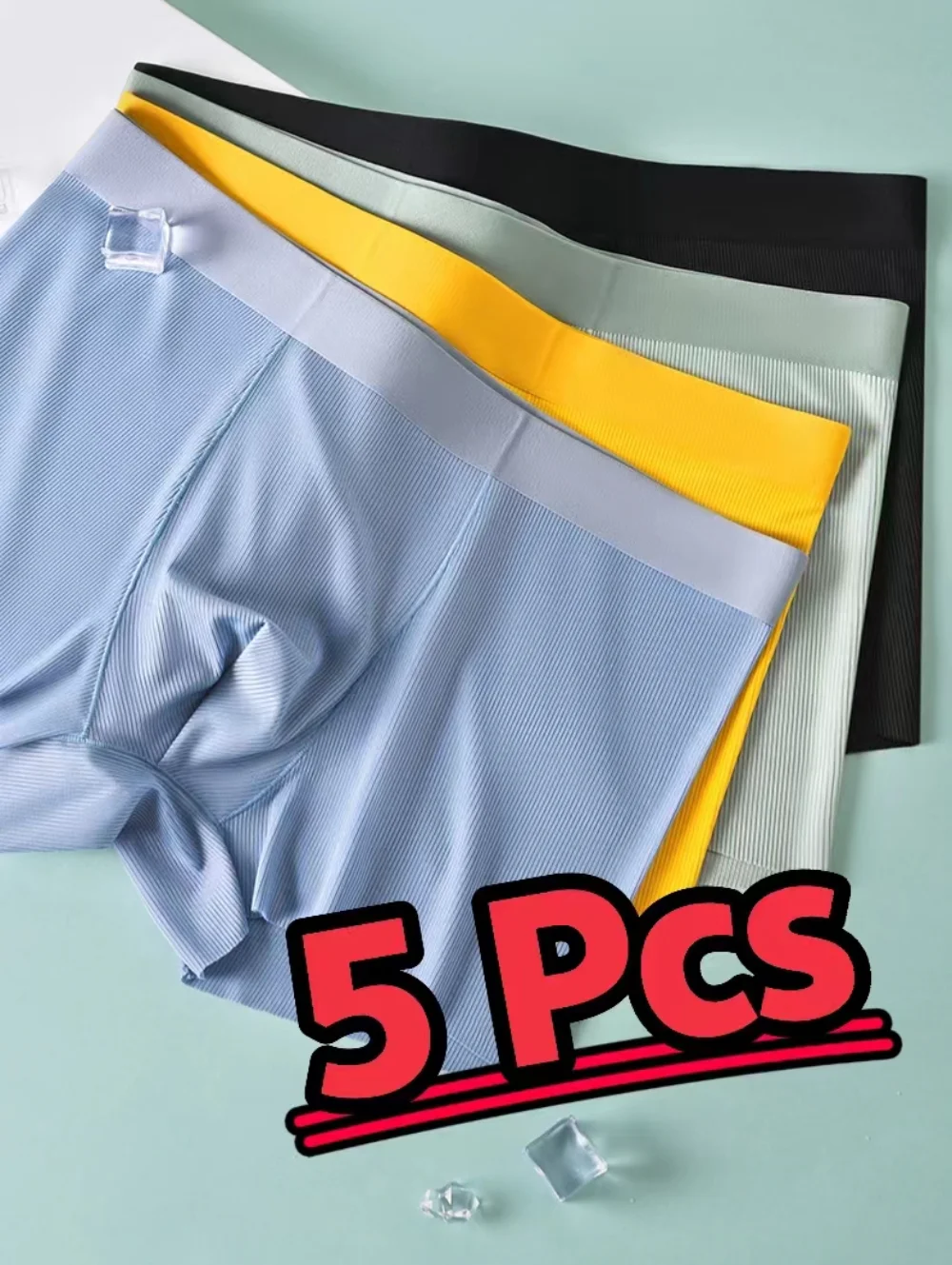 5 PCS Ultra-thin Ice Silk Thread Breathable Men's Underwear Seamless Stretch Boxer Men Underpants