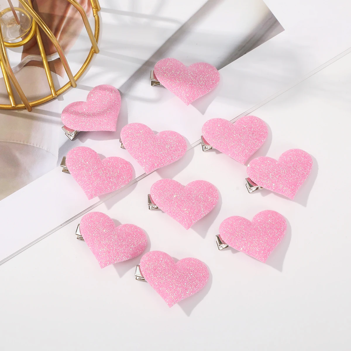 10PCS/set Glitter Love Hairpins Pink Simple Sweet Ponytail Hair Pin Hair Clip Women Styling Korean Hair Accessories Hairpin