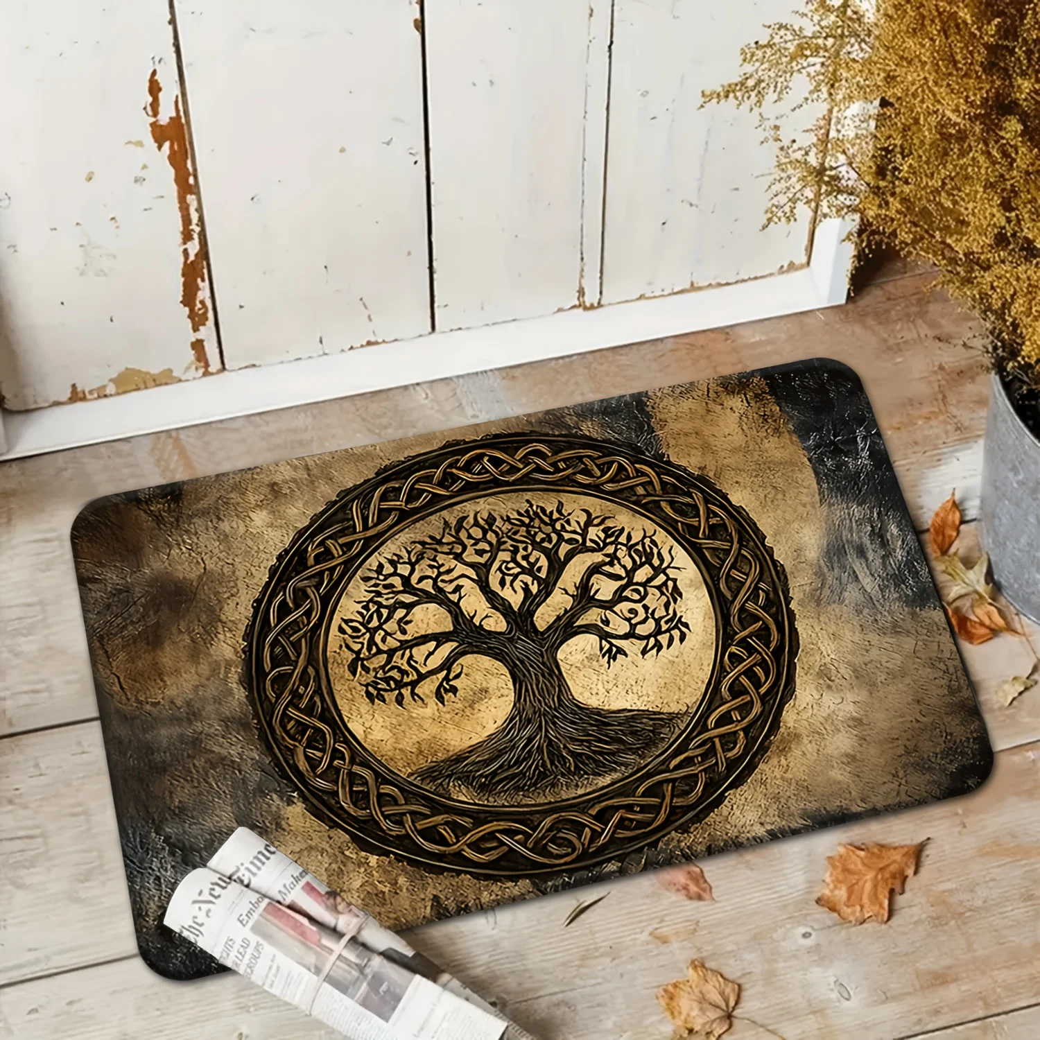 Tree of Life Rustic Wood Grain Floor Mat Non Slip Machine Washable Ultra Soft Flannel Indoor Outdoor Doormat for Kitchen Hallway