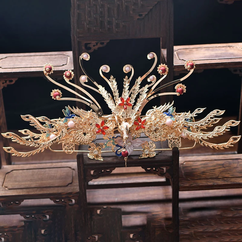 

Chinese Ancient Wedding goodlooking LuxuryWedding Jewelry Set Traditional Classic Bridal Headwear Tiara Accessories for Women