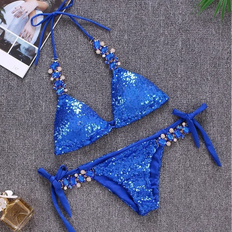 

Shiny Sexy Bikinis Swimsuit With Rhinestones Women Swimwear Female Push Up Bikini Beach Swim Wear Bathing Suits Pool Bather 2024