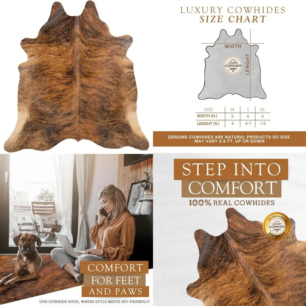 

Modern Brindle Reddish Cowhide Rug - 100% Genuine Animal Skin Floor Covering for Living Spaces and Bedrooms