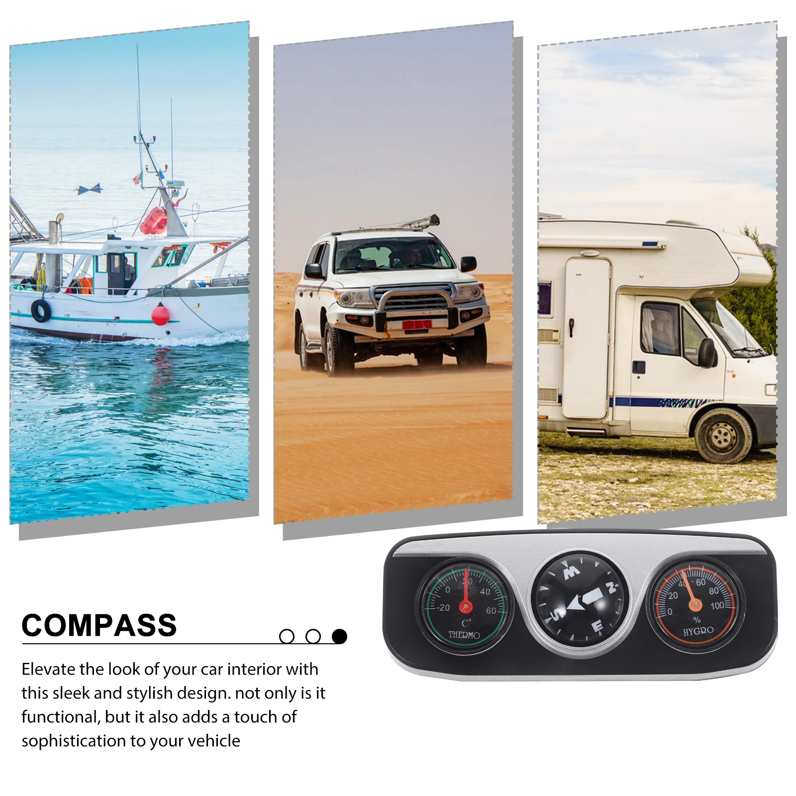 

Car Compass Dashboard Ornament Temperature Humidity Monitor Navigation Tool For Vehicle Interior Automotive Accessories