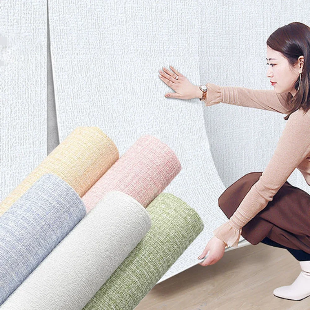 

50 см х 10 м льняной 3D пенопласт самоклеящиеся ПВХ сплошной цвет утолщенный водостойкий фон настенное украшение дома обои стикер на стену