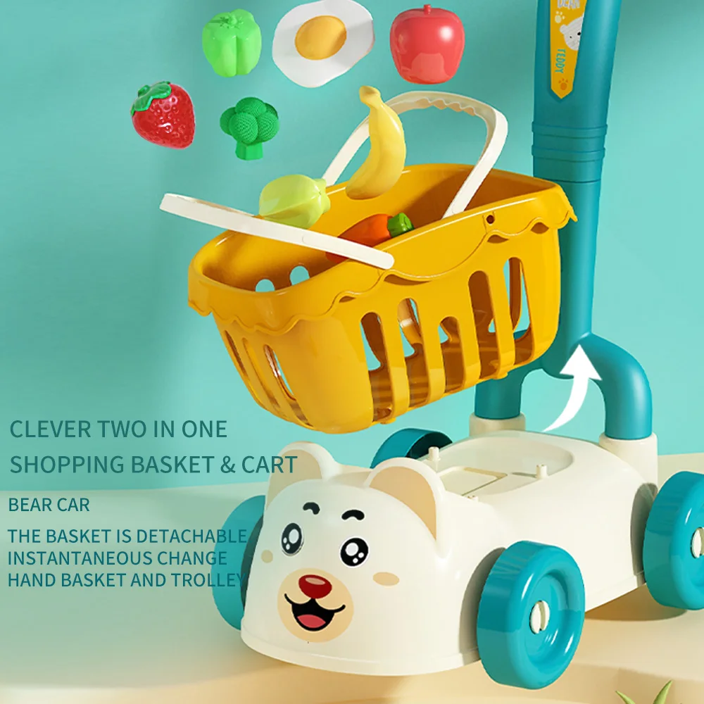 Children\'s supermarket shopping cart baby trolley toy fruit cut happy home simulation kitchen boy girl birthday gift