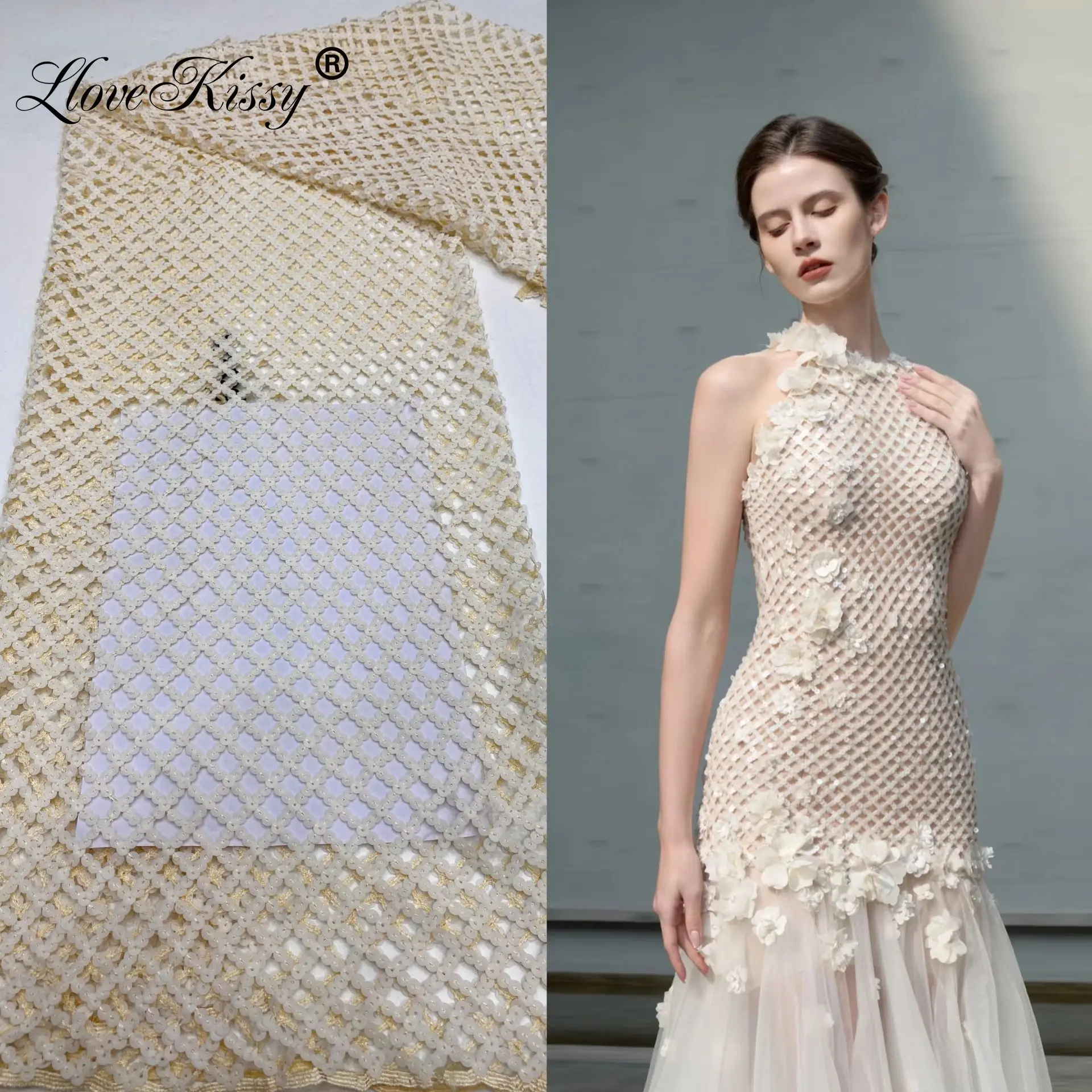 

New Hollow 7MM Embroidered Sequin Fabric DIY Sewing Dress Children's Clothing Fashion Show Width 125CM