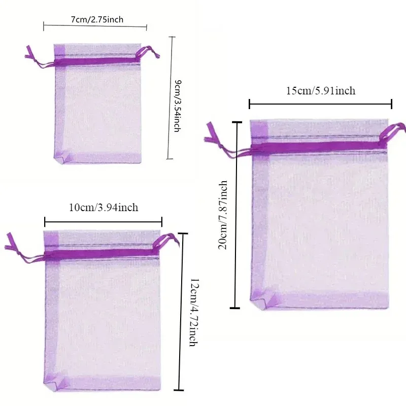 50PCS Solid Color Drawstring Mesh Bag Transparent Jewelry Packaging Bag Wedding Party Valentine's Day Gift Packaging