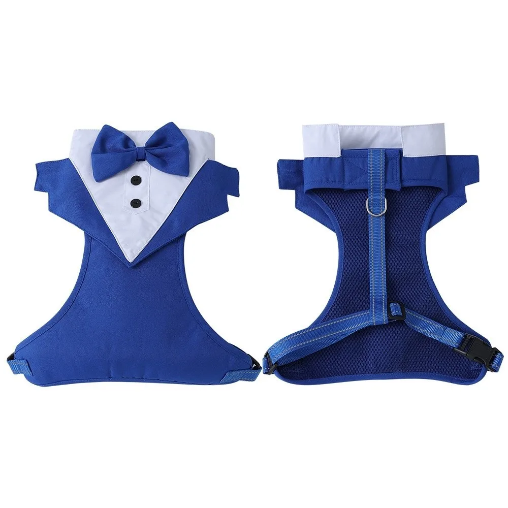 Nuevo Kit de esmoquin de poliéster para perros, suave con pajarita, disfraz de compromiso para mascotas, camisa transpirable negra y azul para perros, traje, suministros para mascotas