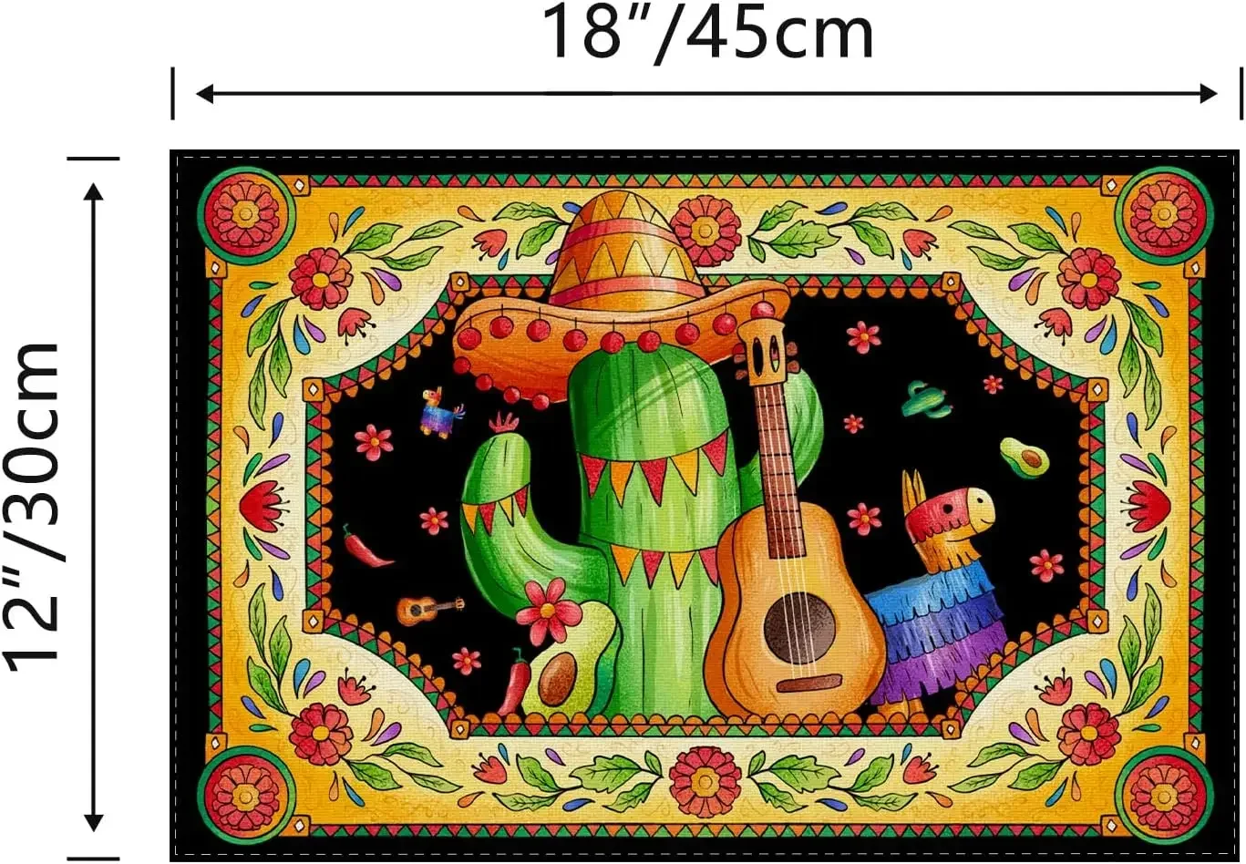 Linen Cinco De Mayo Placemats Set of 4 Mexican Table Mats Cactus Decorations Mexican 5 De Mayo Fiesta Party Decorations 12x18in