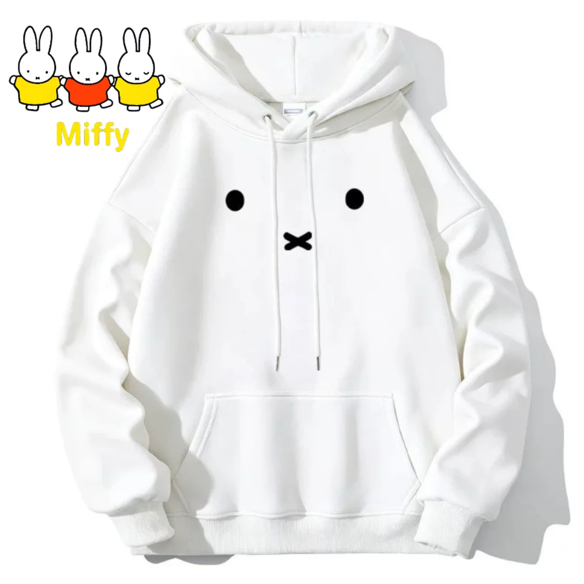 Kawaii Miffy Hooded Sweater Cartoon Miffy Cap Sleeve Sweater Autumn/Winter Loose Fleece-Lined Lightweight Student Coat Clothing