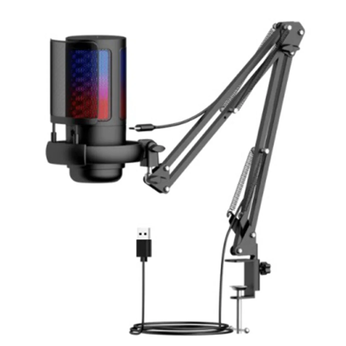 

Gaming RGB Recording Microphone with Adjustable Arm Stand USB Desktops Condenser Mic for Podcasting Streaming