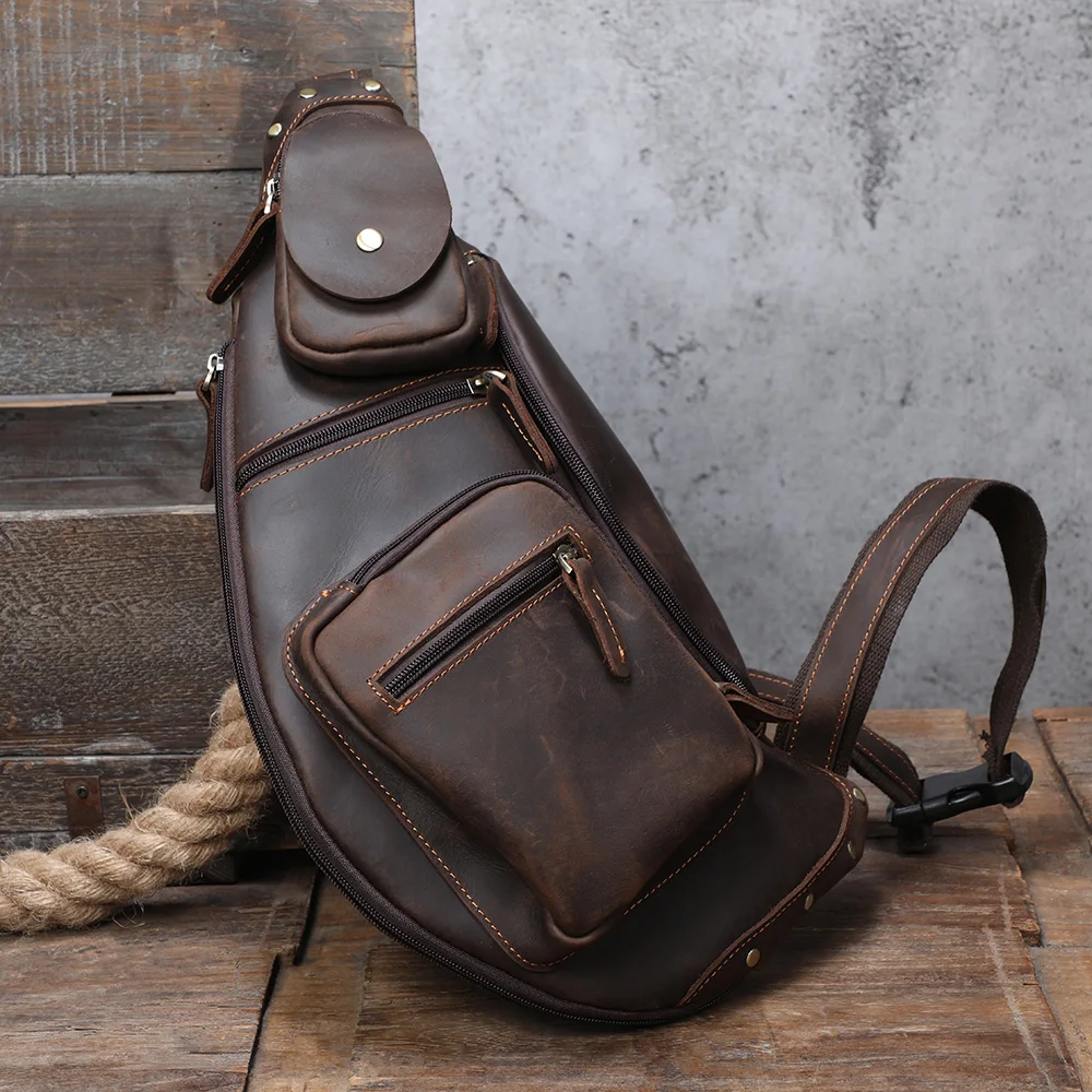 S.WORKER Echtleder Herren-Umhängetasche | Retro Crazy Horse Leder Tagesrucksack Umhängetaschen für Männer – Detail 9