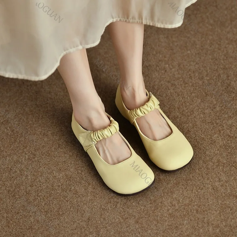 

Новые женские винтажные туфли Мэри Джейн на плоской подошве во французском стиле, повседневные балетки на мягкой подошве, удобные лоферы, элегантные однотонные мокасины без шнуровки