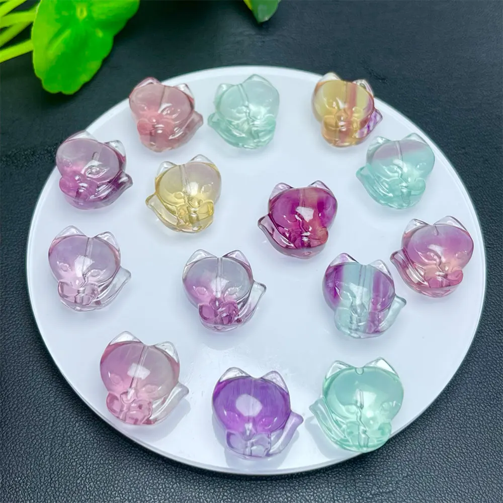 

5pcs/Lot Crystals Rainbow Fluorite Fox Butterfly Mini Carving Beads Natural Crystal Stones Gemstone Home Decor with Holes DIY