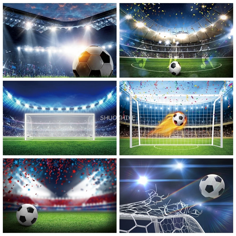 

Soccer Football Shiny Spotlight Stadium Goal Champion Ship Birthday Party Poster Photo Background Photographic Backdrop